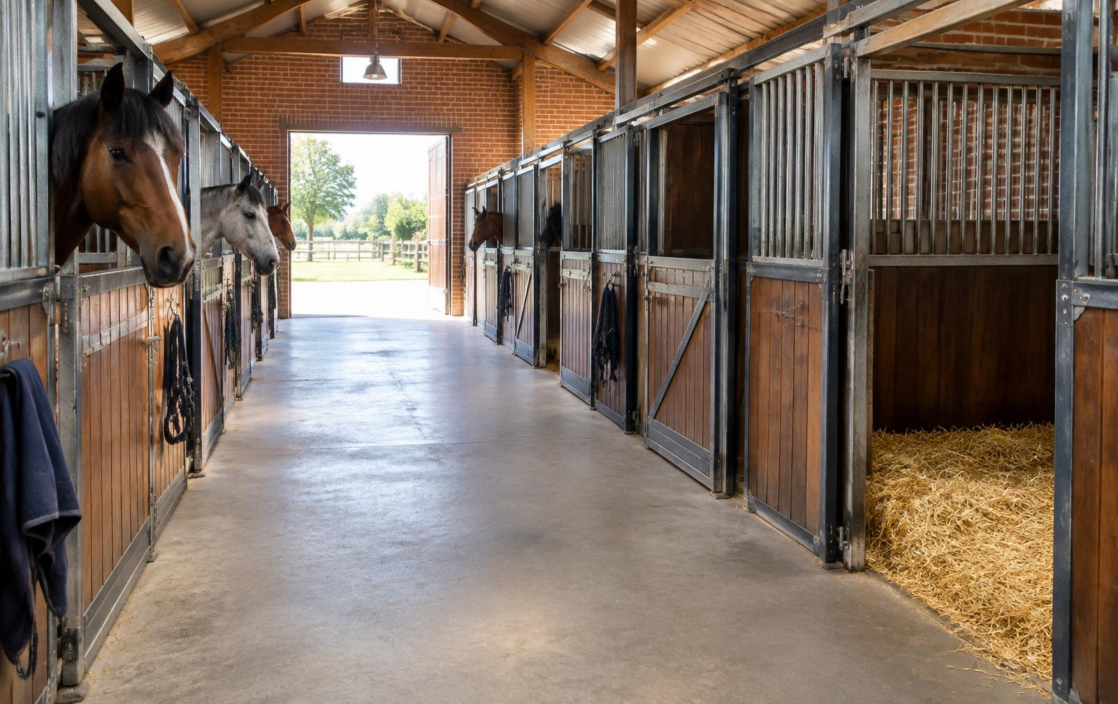 Stallen in een manege met bezette en lege boxen